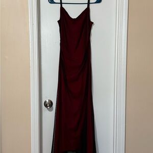 Slim strap red fabric lined with sheer black overlay Slip Dress - Unbranded